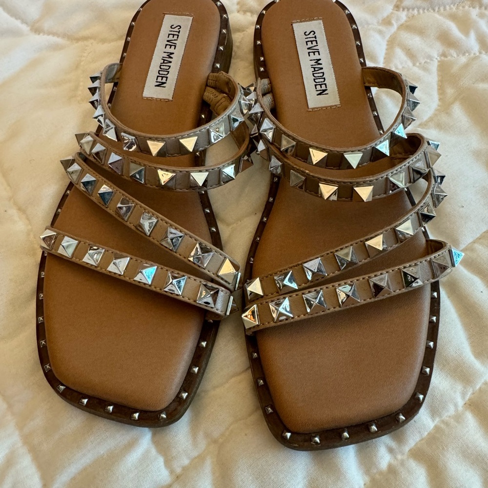 Steve Madden Brown Sandals with Silver Studs